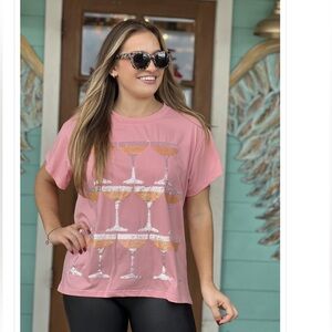 Queen of Sparkles Pink Champagne Tower Tee XL